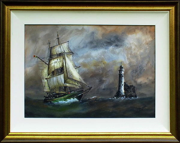 Lighthouse Painting - Asgard 11 rounding the Fastnet Rock. #1 by Val Byrne