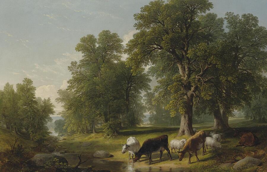 Asher B. Durand A Summer Afternoon Signed A.b. Durand And Dated 1849, L.r. Oil On Canvas Painting
