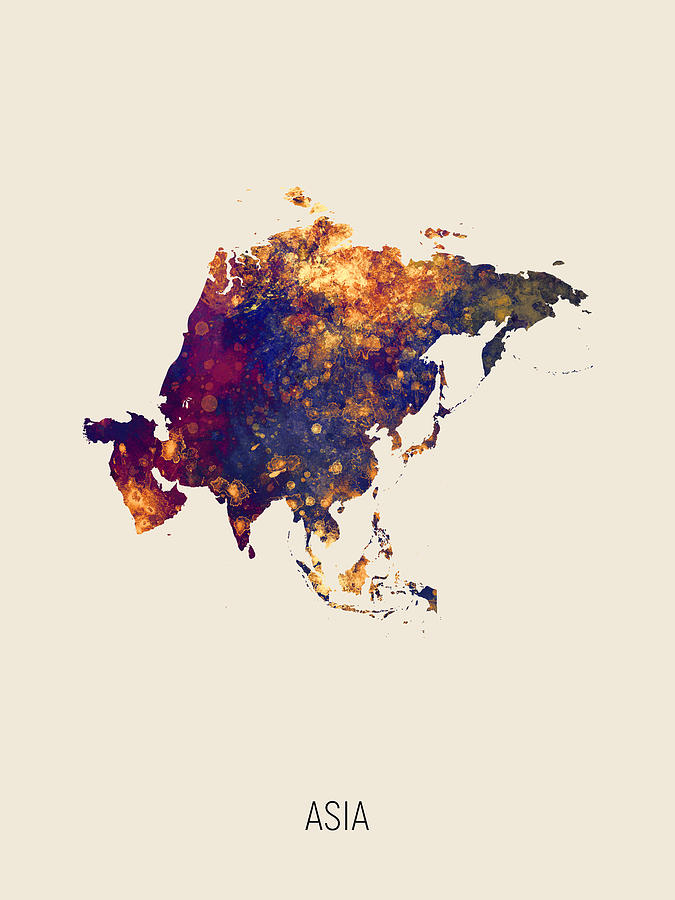 Asia Watercolor Map #1 Digital Art by Michael Tompsett