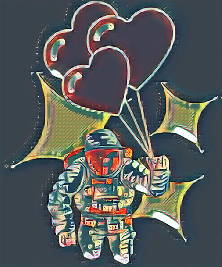 Astronaut Balloons Hearts Love Couple Digital Art By Rafi Guessous 