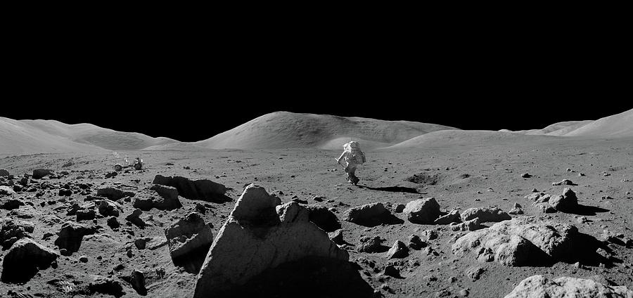 Astronaut Harrison Jack Schmitt at work in the Taurus-Littrow valley ...