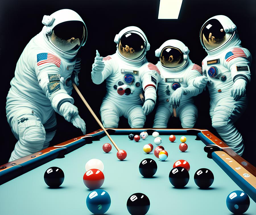Astronaut Playing Billiards, Generative Ai Illustration Digital Art