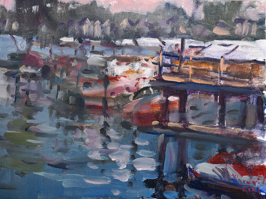 Boat Painting - At the Dock  #1 by Ylli Haruni