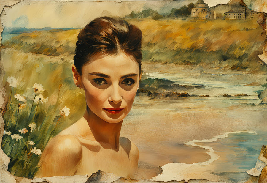 Audrey Hepburn Painting - Audrey at the Beach No.2 by My Head Cinema