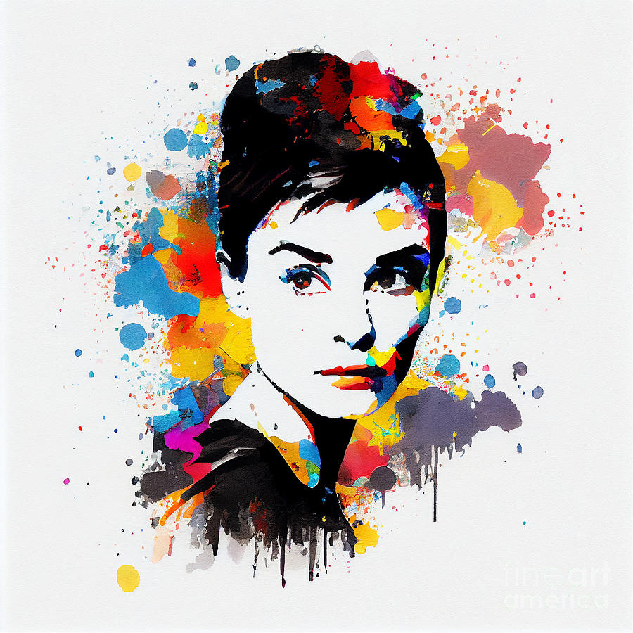Audrey  Hepburn  Abstract  Black  Outline  Details By Asar Studios Digital Art