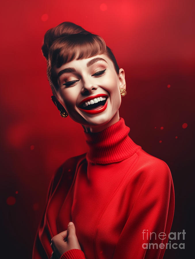 Audrey  Hepburn  Happy  And  Smiling  Surreal  Cinema  By Asar Studios Painting