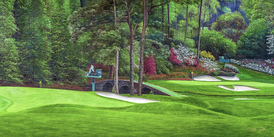 Magnolia Movie Painting - Augusta National Golf Club Masters Amen Corner Holes 11 12 Golden Bell Art golf course oil painting  #1 by Phil Reich