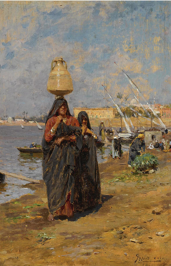 Augusto Lovatti 1852-1921  WOMEN BY THE NILE #1 Painting by Artistic Rifki