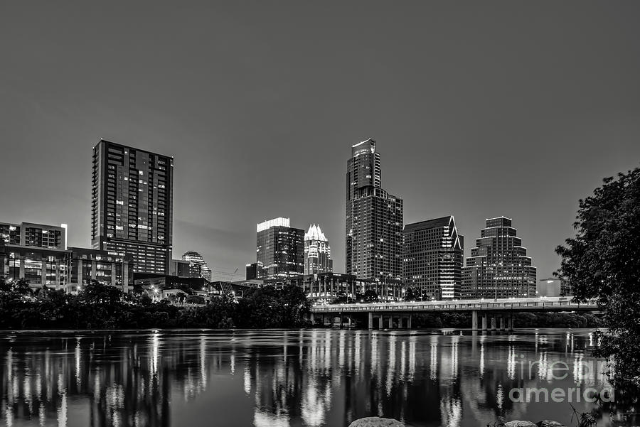 Austin Photograph - Austin Skyline in Black and White #1 by Bee Creek Photography - Tod and Cynthia