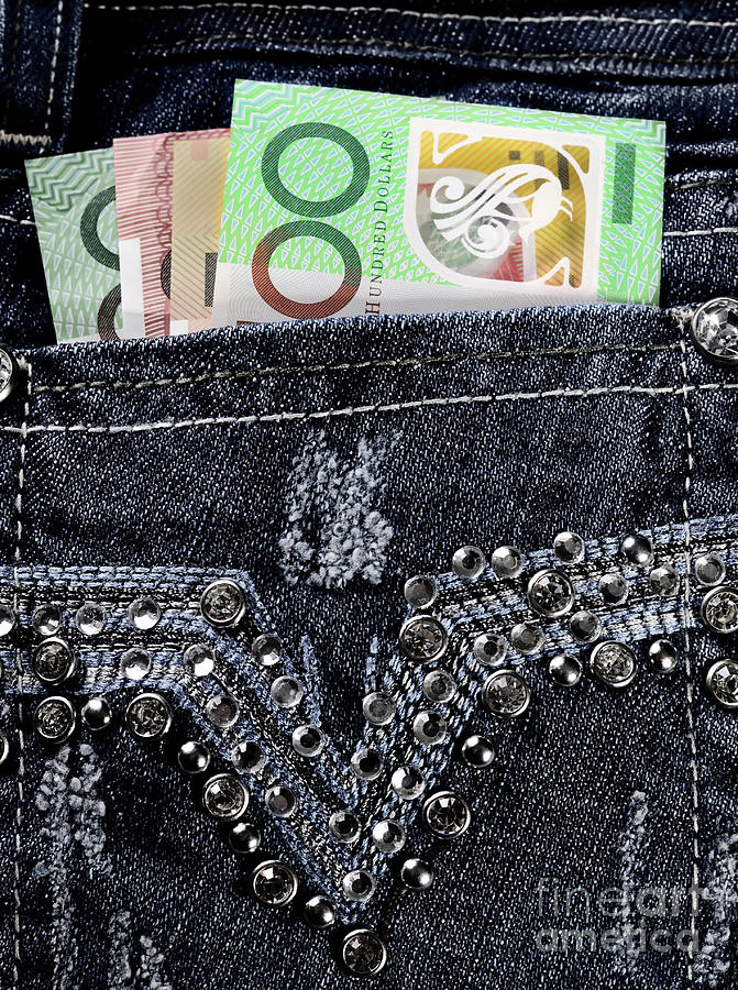 Australian money in back pocket of feminine ladies rhinestone de #1 Photograph by Milleflore Images