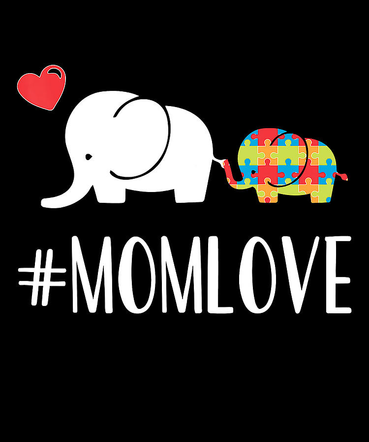 Autism Awareness Mom Elephant Mom kid Heart Digital Art by Shannon ...