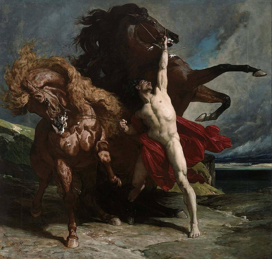 Horse Painting - Automedon with the Horses of Achilles  #1 by Henri Regnault