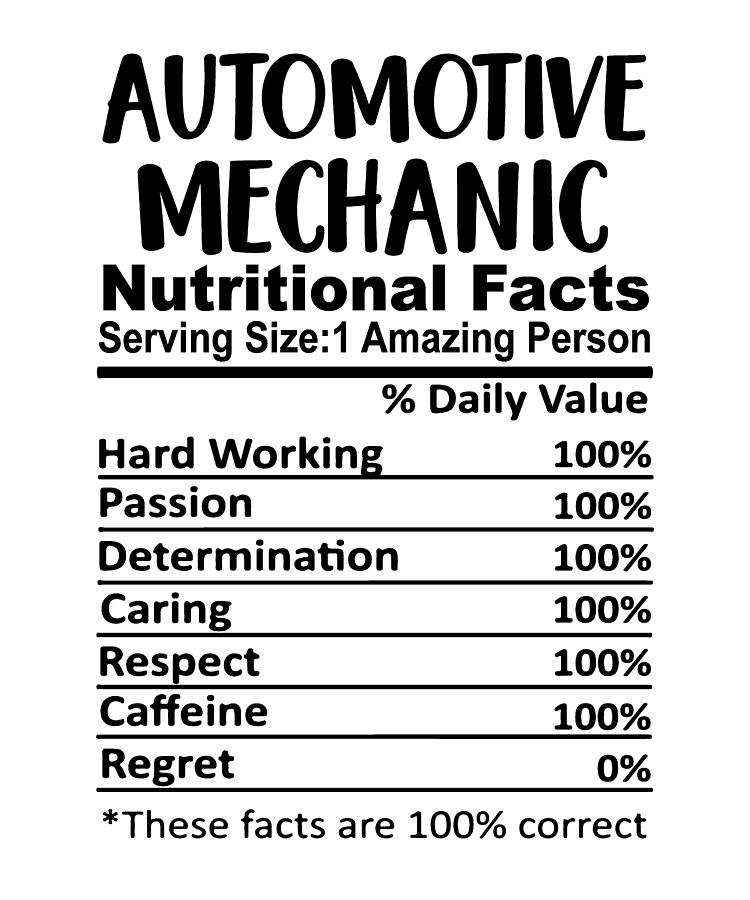 Automotive Mechanic Nutrition Facts Funny #1 Digital Art by Jensen Cena ...