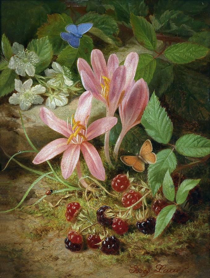 Fall Painting - Autumn Flower with Blackberries  #1 by Josef Lauer