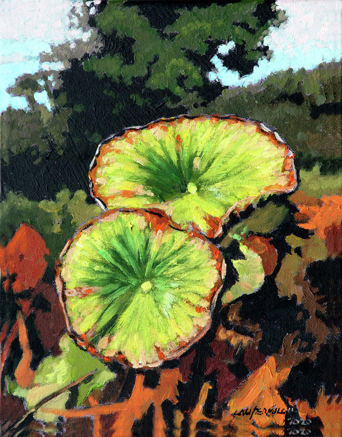 Lotus Leaves Painting - Autumn Lotus Leaves by John Lautermilch