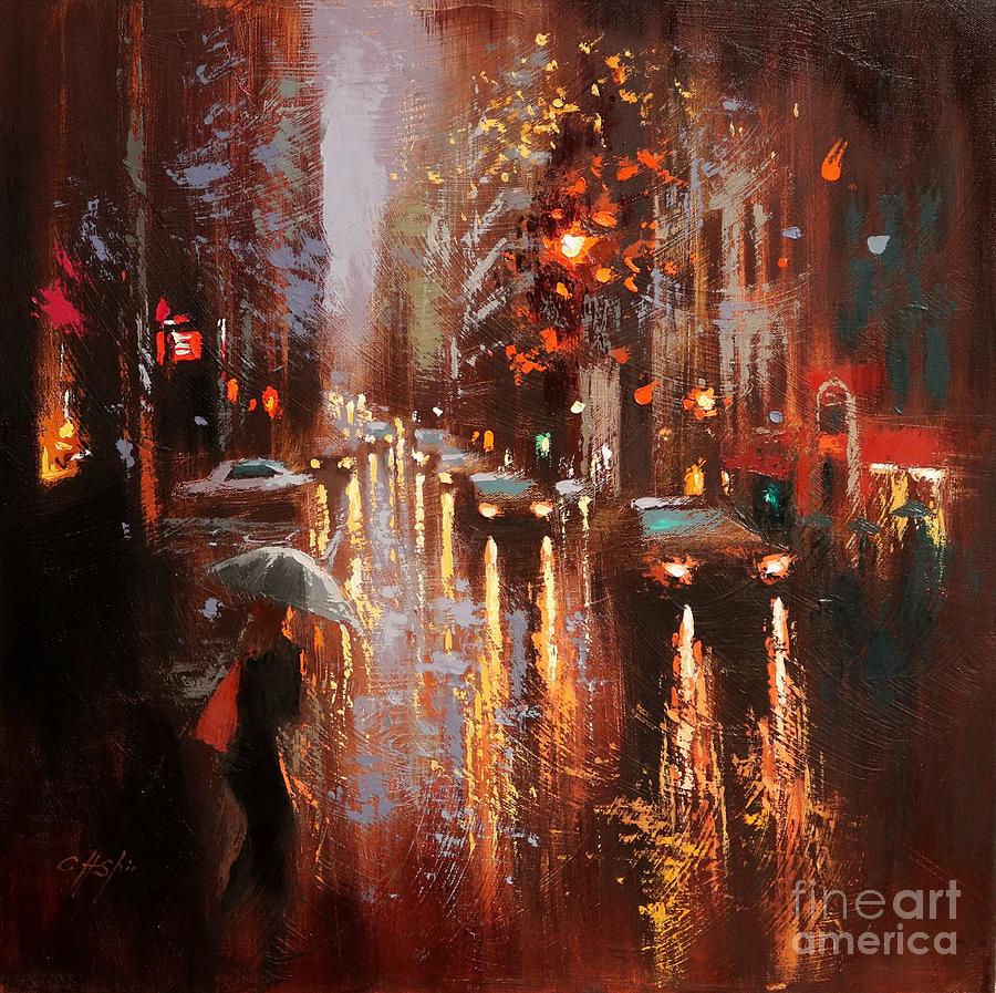 Autumn Rain in Lexington Avenue #2 Painting by Chin H Shin - Pixels