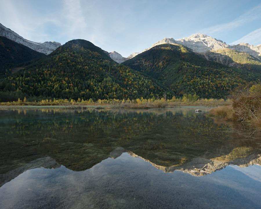 Autumn Reflections in the Embalse de Pineta #1 Photograph by Stephen Taylor