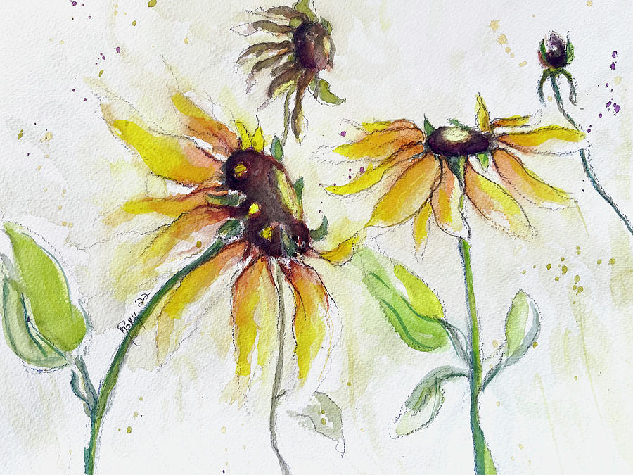 Autumn Sunflowers Painting by Roxy Rich
