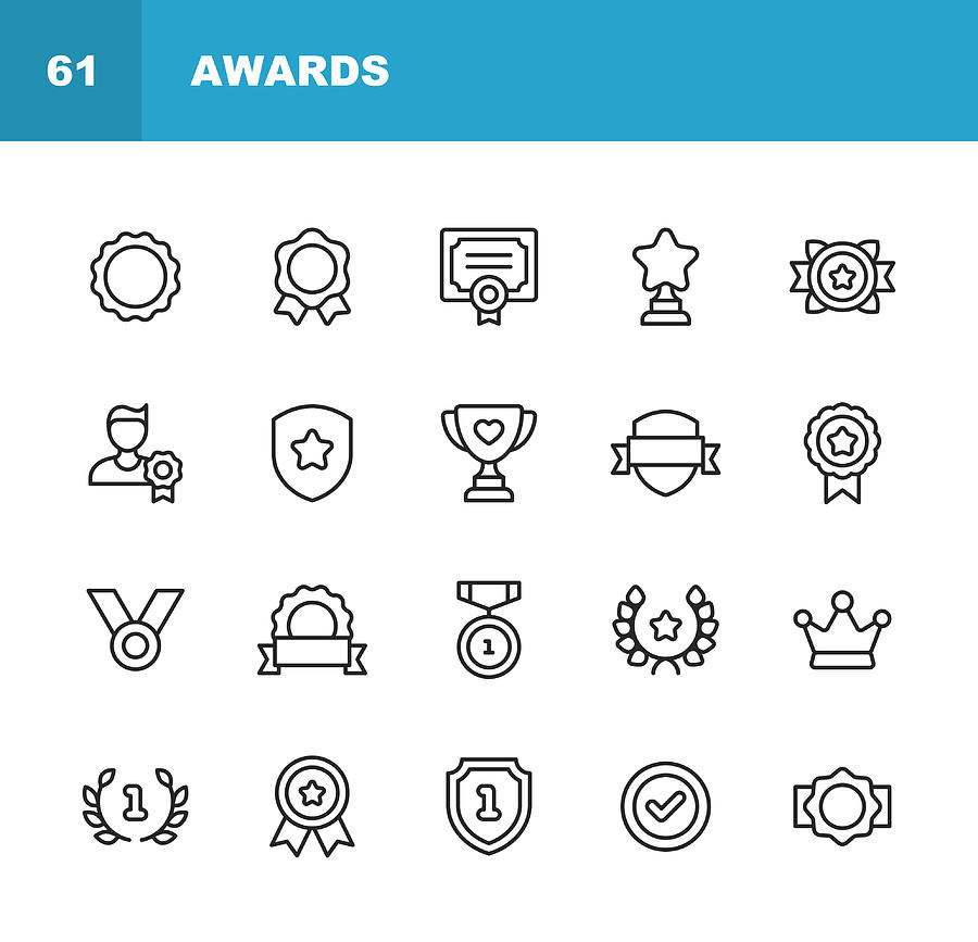 Awards and Achievement Line Icons. Editable Stroke. Pixel Perfect. For Mobile and Web. Contains such icons as Award, Medal, Gold, Achievement, Success, Podium, Winning. #1 Drawing by Rambo182