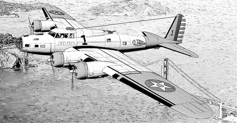 B-17B Flying Fortress Sketch #1 Digital Art by Tommy Anderson