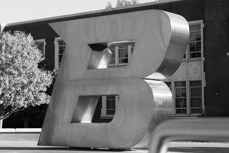 B statue at Boise State University in black and white #1 Photograph by Eldon McGraw