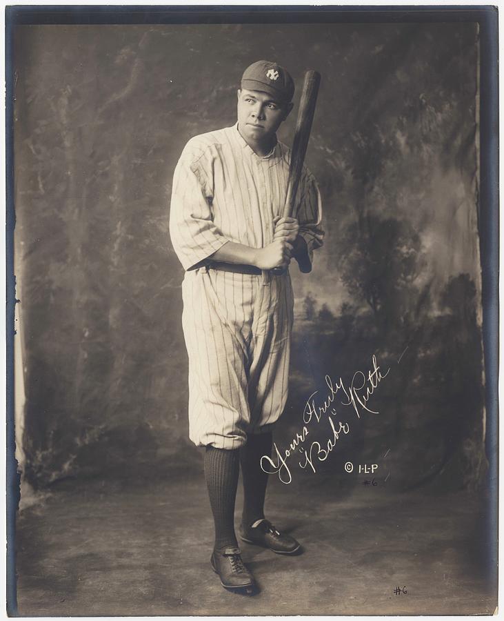 Babe Ruth, Full-length Portrait, Standing, Facing Slightly Left, In Baseball Uniform, Holding Baseba Painting