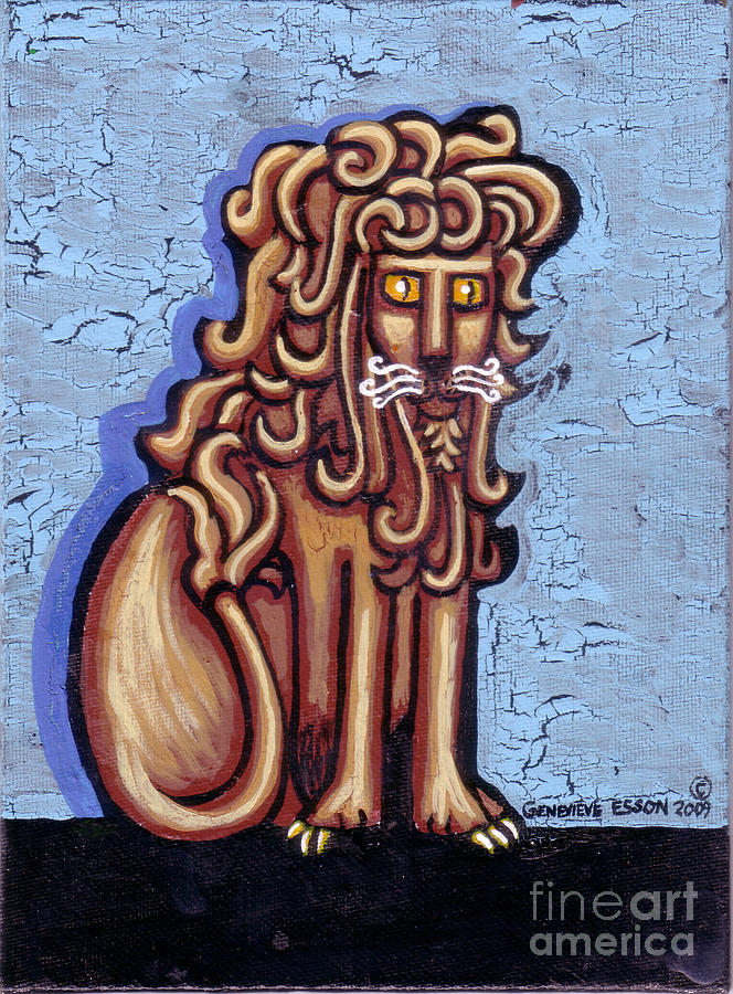 Baby Blue Byzantine Lion #2 Painting by Genevieve Esson