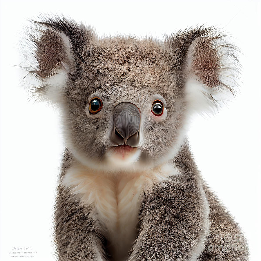 Fantasy Digital Art - Baby  Koala  half  body  postrait    isolated  white  by Asar Studios #1 by Celestial Images