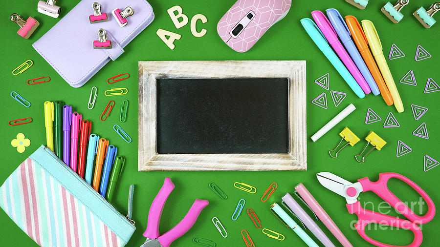 Back to school blackboard concept flat lay overhead. #1 Photograph by Milleflore Images