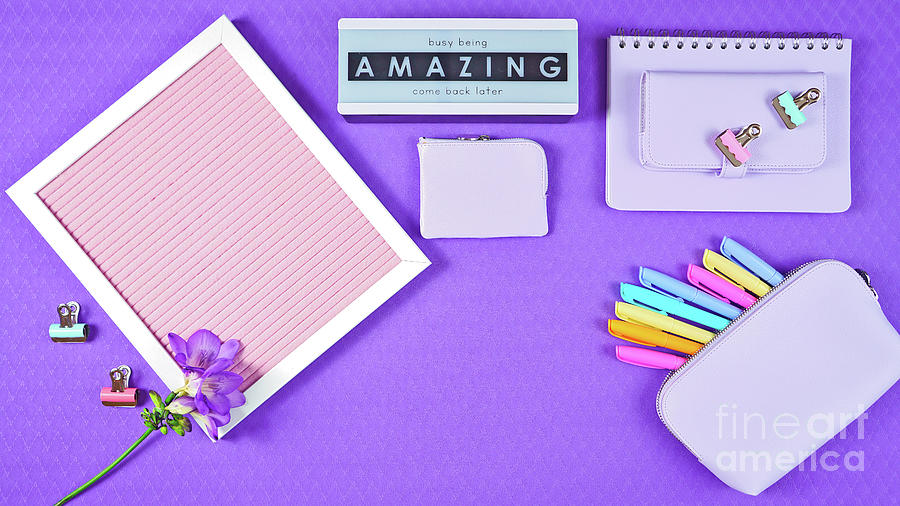 Back to school purple teens theme concept flat lay. #1 Photograph by Milleflore Images