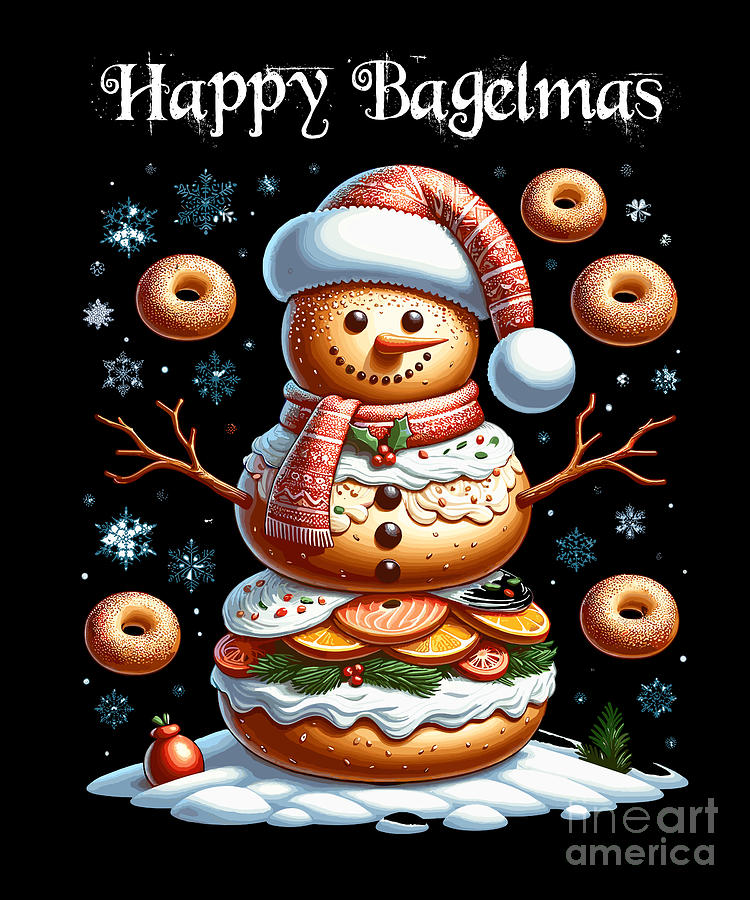 Bagel Snowman Gift Food Christmas Bagel #1 Digital Art by Martin Hicks