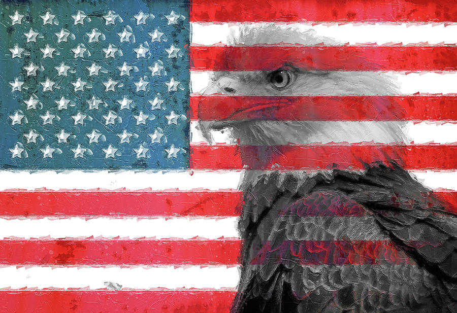 Bald Eagle American Flag #1 Mixed Media by Dan Sproul