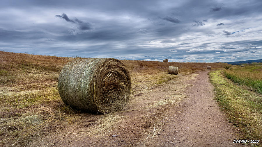 Bales of Hay Along a Dirt Road Digital Art by Ken Morris