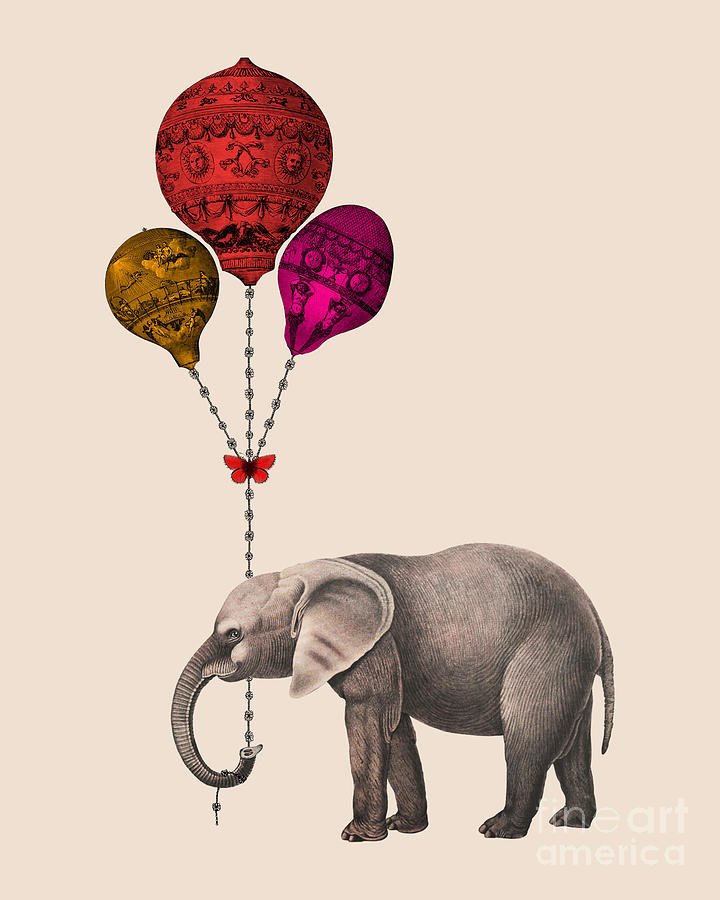 Wildlife Digital Art - Balloon Elephant #1 by Madame Memento