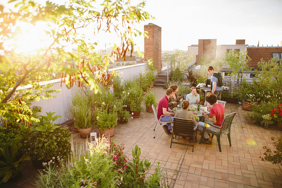 Barbecue, Roof Garden, Medium Group Of People, Summer, Party, #1 Photograph by Fotografixx