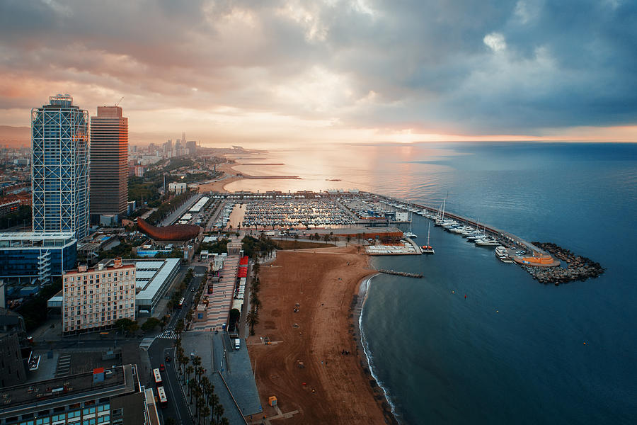 Barcelona Coast aerial sunrise view  #1 Photograph by Songquan Deng