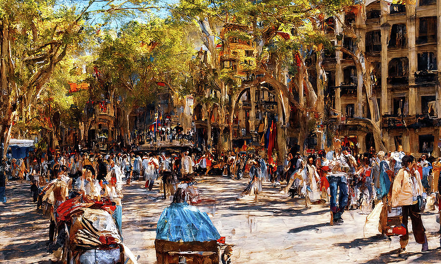 Barcelona Painting - Barcelona, La Rambla, 01 #1 by AM FineArtPrints
