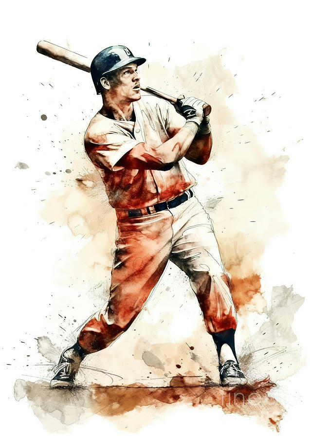 Baseball Player In Action During Colorful Paint Splash. Digital Art