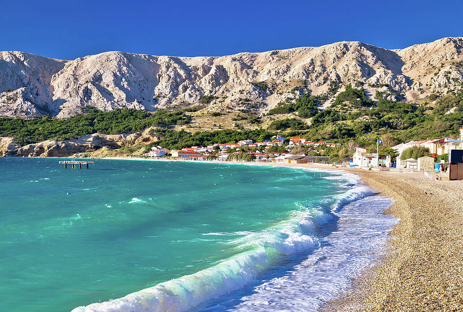 Baska. Idyllic pebble beach with high waves in town of Baska, Is #1 Photograph by Brch Photography