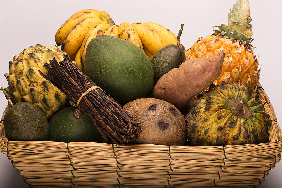 Basket of assorted exotic fruits #1 Photograph by Jean-Marc PAYET