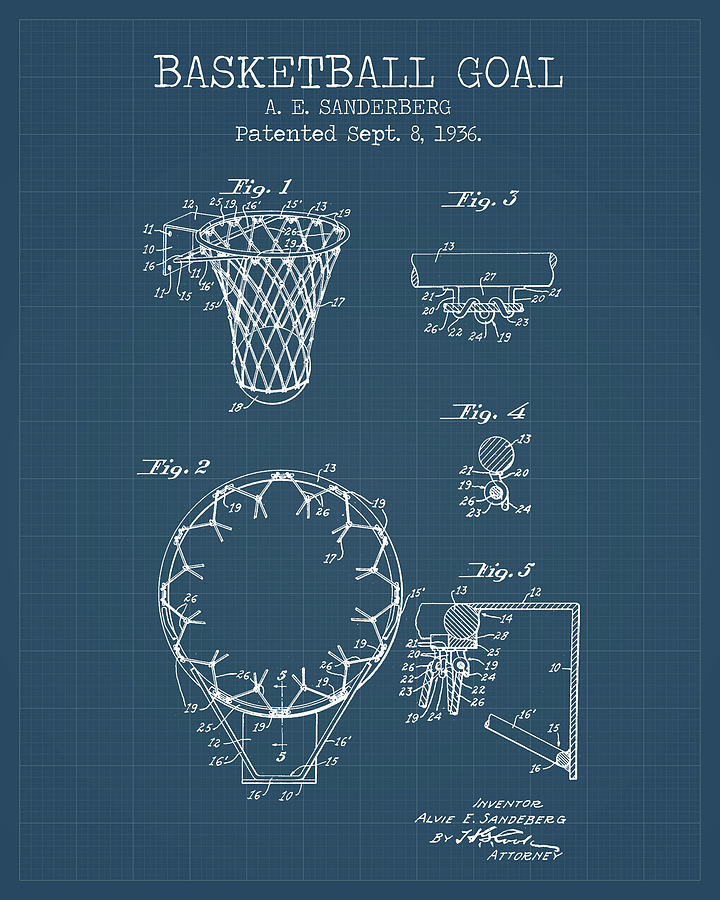 Sports Digital Art - Basketball goal blueprints #1 by Dennson Creative