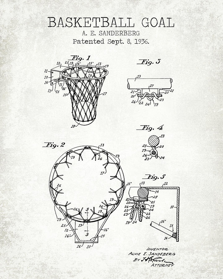Sports Digital Art - Basketball goal old patent #1 by Dennson Creative