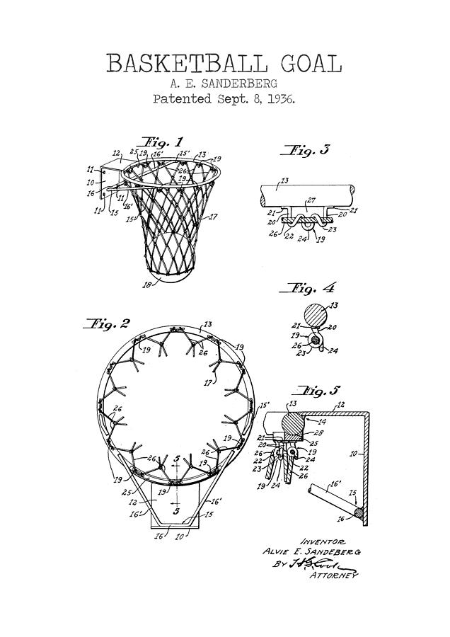 Sports Digital Art - BASKETBALL GOAL patent #1 by Dennson Creative