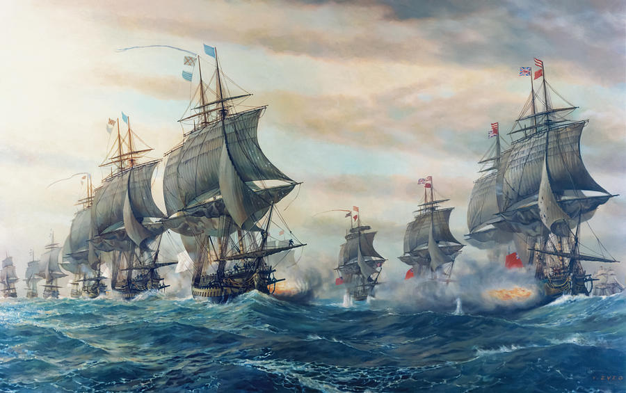 Sunset Painting - Battle Of Virginia Capes #1 by V Zveg