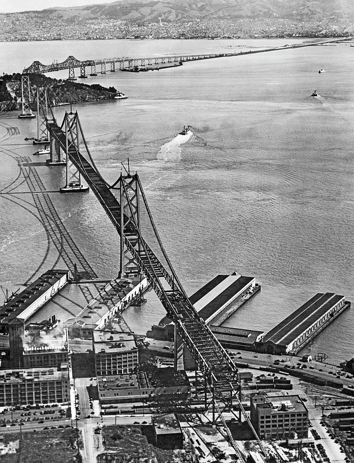 Bay Bridge Under Construction #1 Photograph by Underwood Archives
