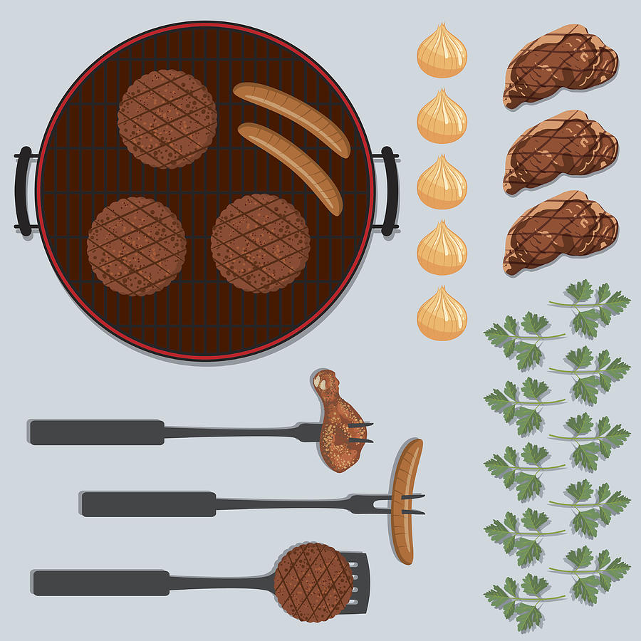BBQ Foods Flatlays or knolling Concepts. #1 Drawing by Diane555