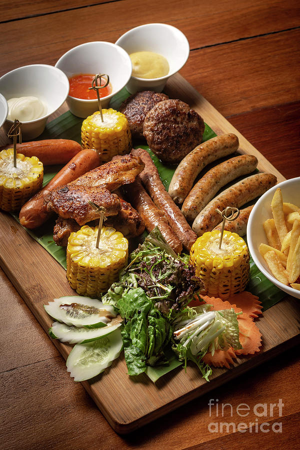 BBQ mixed meat platter with meatballs, sausages and wings  #1 Photograph by JM Travel Photography
