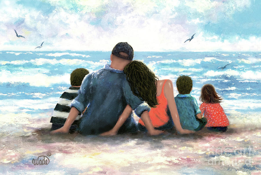 Brunettes Painting - Beach Family three children #1 by Vickie Wade