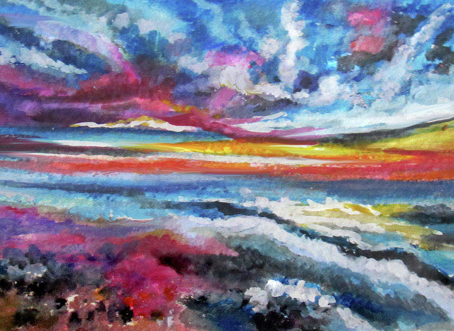 Beach Sunset 2 Painting by Jean Batzell Fitzgerald