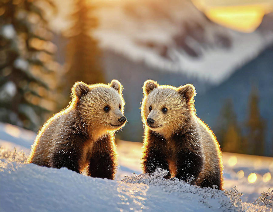 Bear Cubs in Winter Digital Art by Adam Mateo Fierro